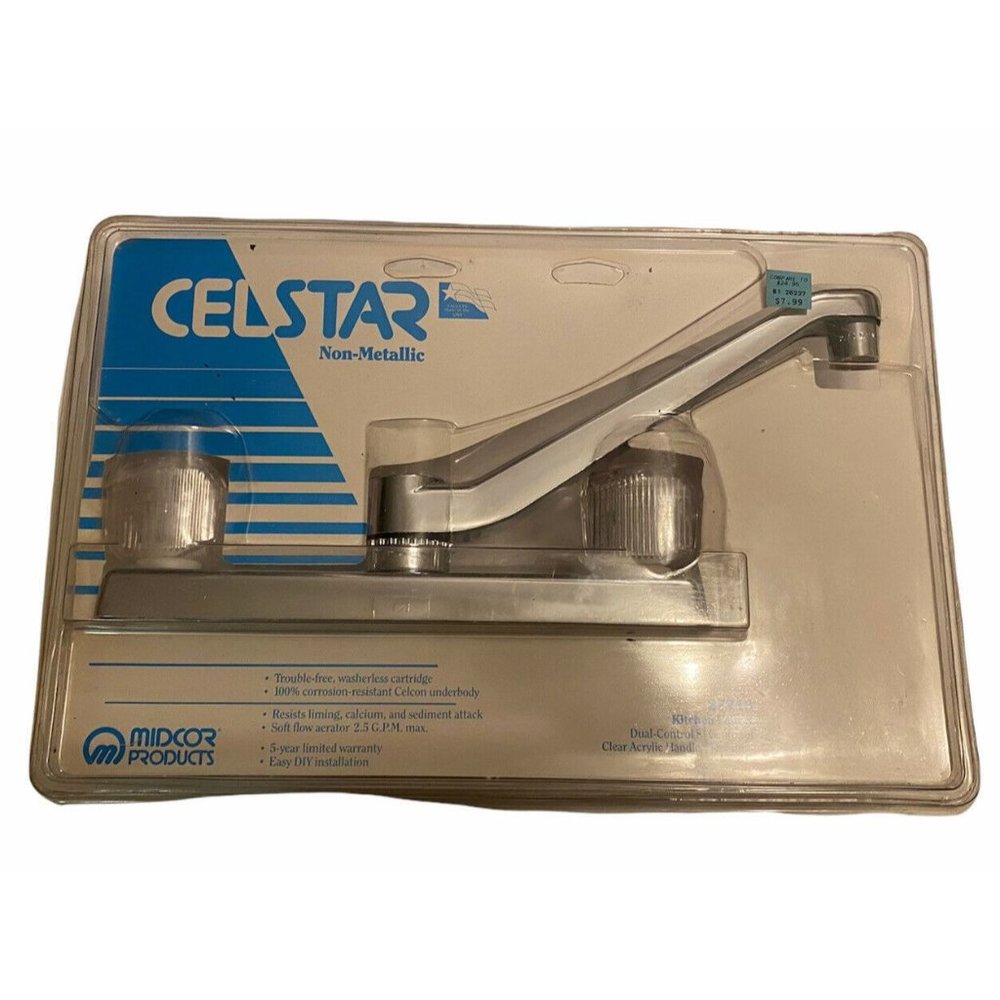 VINTAGE CELSTAR BY MOEN TWO HANDLE KITCHEN FAUCET #27713 LESS SPRAY NOS 1989